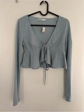 Cropped Top Womens Ribbed Long Sleeve V-Neck